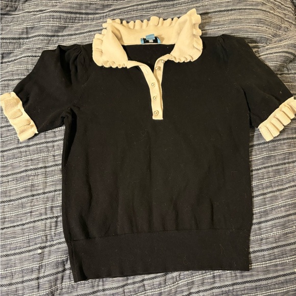 CeCe Black Polo with Cream White Ruffle Trim - Picture 1 of 4
